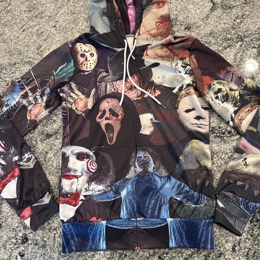 Horror Movies Tribute Chucky Jason Scream Saw Freddy Mens Pullover Hoodie Size M